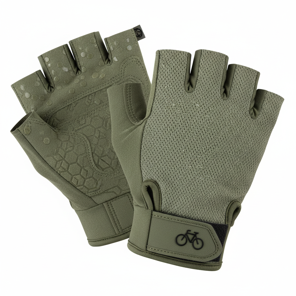 Olive green summer cycling half-finger anti-slip gloves