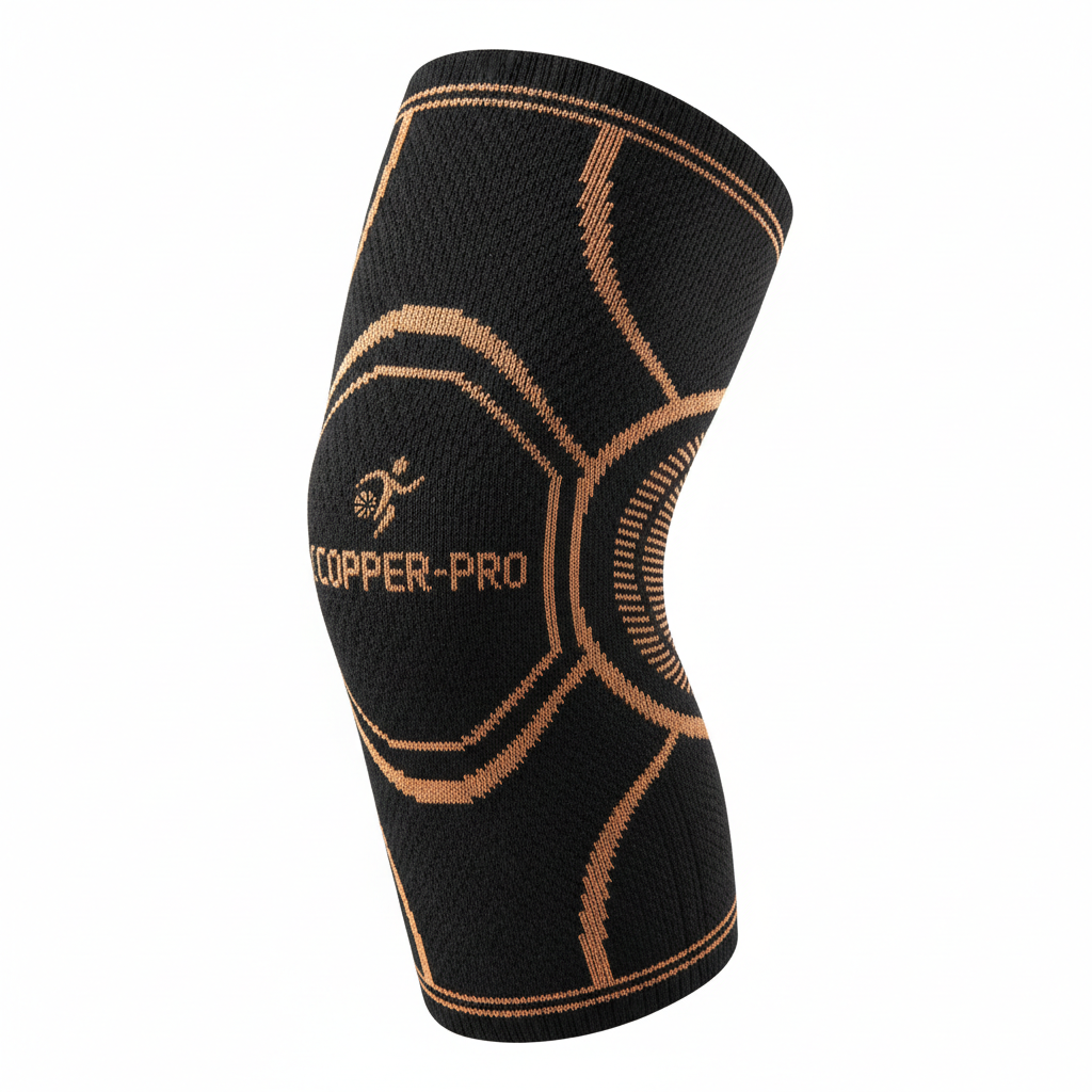 Black copper fiber compression knee sleeve for sports