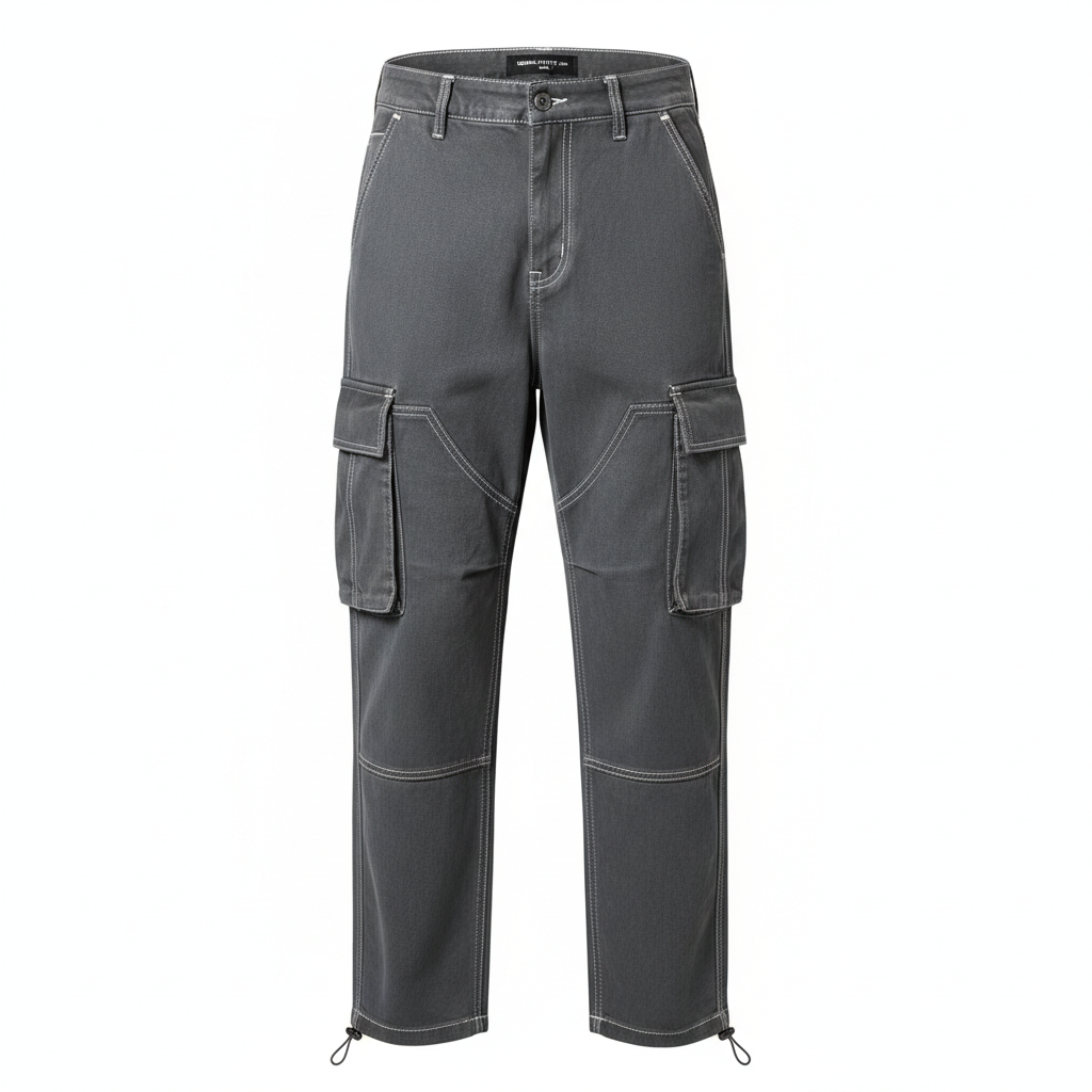 2025 new loose fit straight-leg cargo workwear pants in gray