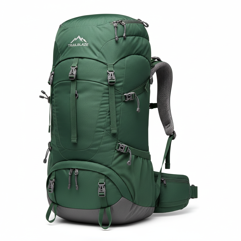 Large capacity outdoor hiking trekking backpack for men and women in dark green
