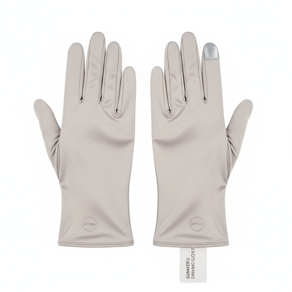 Women's lightweight UPF50+ ice silk UV protection gloves in light gray