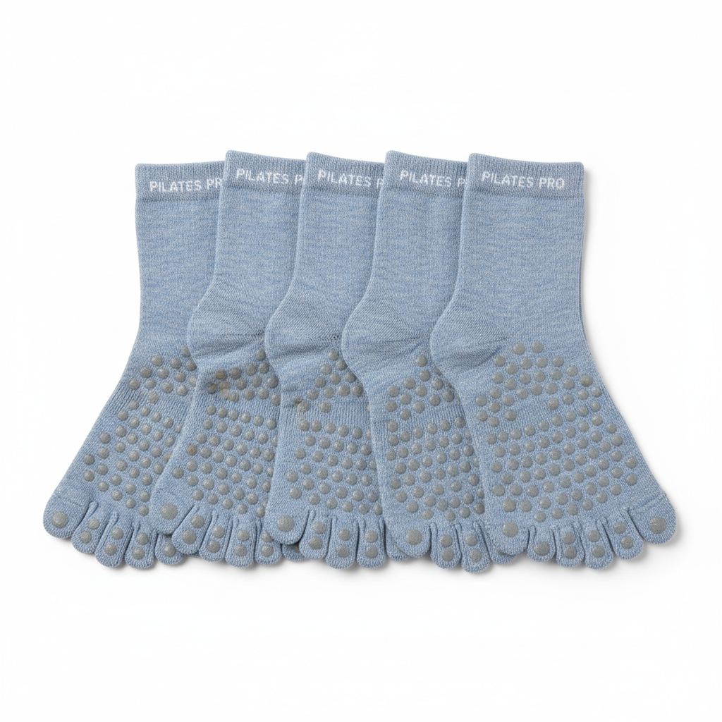 Five-toe non-slip grip yoga pilates socks in light blue